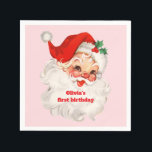 Retro Santa birthday Napkin<br><div class="desc">Retro Santa Christmas birthday invitation.</div>