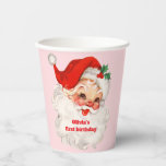 Retro Santa birthday Paper Cups<br><div class="desc">Retro Santa Christmas birthday party cups.</div>