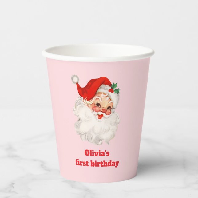 Retro Santa birthday Paper Cups (Front)
