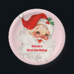 Retro Santa birthday Paper Plate<br><div class="desc">Retro Santa Christmas birthday invitation.</div>