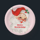Retro Santa birthday Paper Plate<br><div class="desc">Retro Santa Christmas birthday invitation.</div>