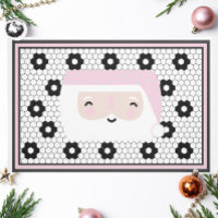 Retro Santa Black and White Tile Christmas