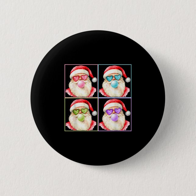 Retro Santa Blowing Bubble Gum P Art Sungles Chris 6 Cm Round Badge (Front)