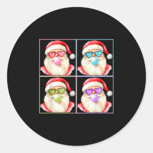 Retro Santa Blowing Bubble Gum P Art Sungles Chris Classic Round Sticker