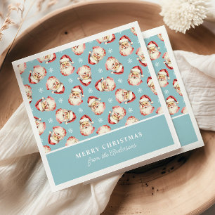 Retro Santa Blue Personalised Name Christmas Napkin