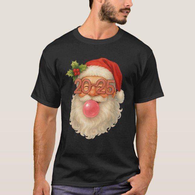 Retro Santa Christmas 2025 Bubble Gum Sunglasses X T-Shirt (Front)