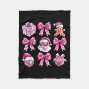 Retro Santa Christmas Bubble Gum Pink Sungles Orna Fleece Blanket