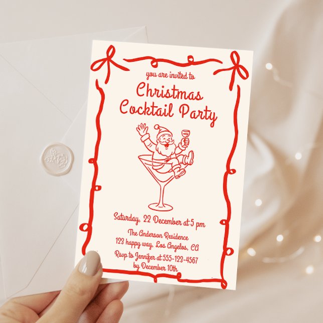 Retro Santa Christmas Cocktail Party Invitation (Creator Uploaded)