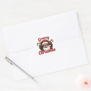 Retro Santa Christmas – Groovy Holiday Style Classic Round Sticker