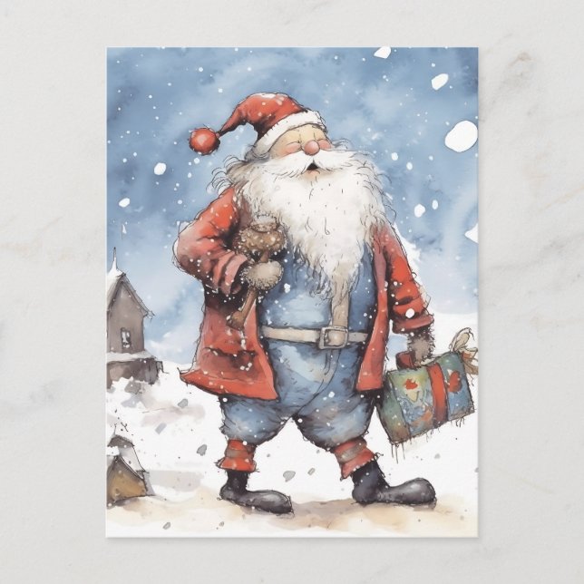 Retro santa Christmas Holiday Postcard (Front)