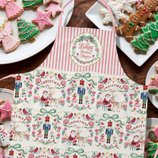 Retro Santa Christmas Magic Watercolor Nutcracker Apron