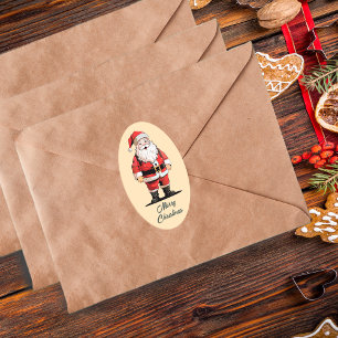 Retro Santa Christmas Oval Sticker