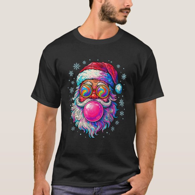 Retro Santa Christmas Pink Bubble Gum Sunglasses K T-Shirt (Front)