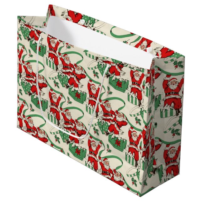 Retro Santa Christmas Present Xmas Large Gift Bag (Front Angled)