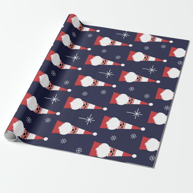 Retro Santa Christmas Red Pattern Wrapping Paper (Unrolled)