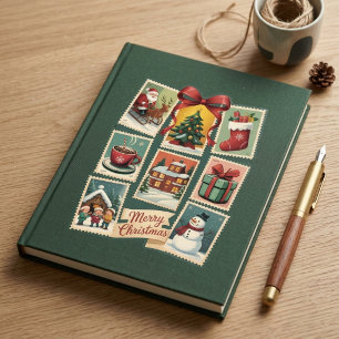 Retro Santa Christmas Stamp with Holiday Designs Square Sticker