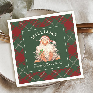 Retro Santa Christmas with Family Name Napkin