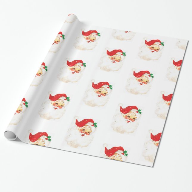 Retro Santa Christmas Xmas Wrapping Paper (Unrolled)
