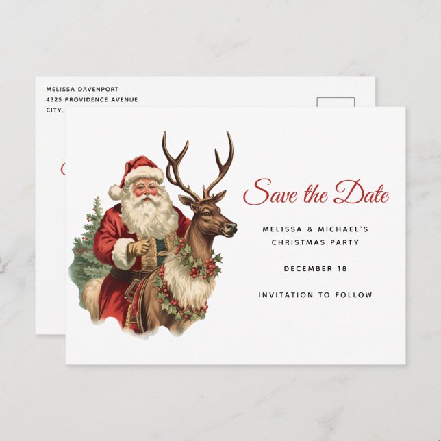 Retro Santa Classic Christmas Save the Date Invitation Postcard (Front/Back)