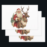 Retro Santa Classic Traditional Christmas Wrapping Paper Sheet<br><div class="desc">Wrapping paper sheets with a fun Christmas illustration. Santa Claus in his traditional red suit riding a big antlered reindeer decorated with holly. A Christmas tree in the back.</div>