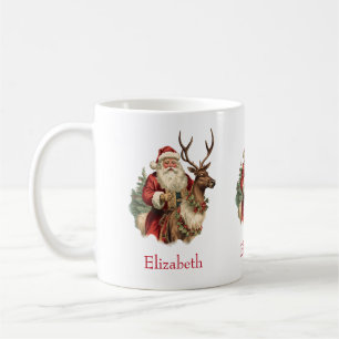 Retro Santa Claus and Reindeer Christmas Coffee Mug