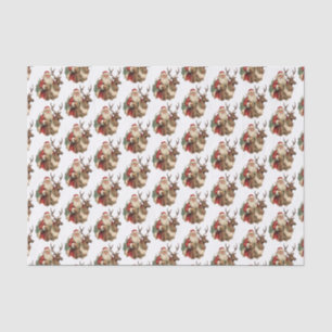 Retro Santa Claus and Reindeer Christmas Pattern Tissue Paper