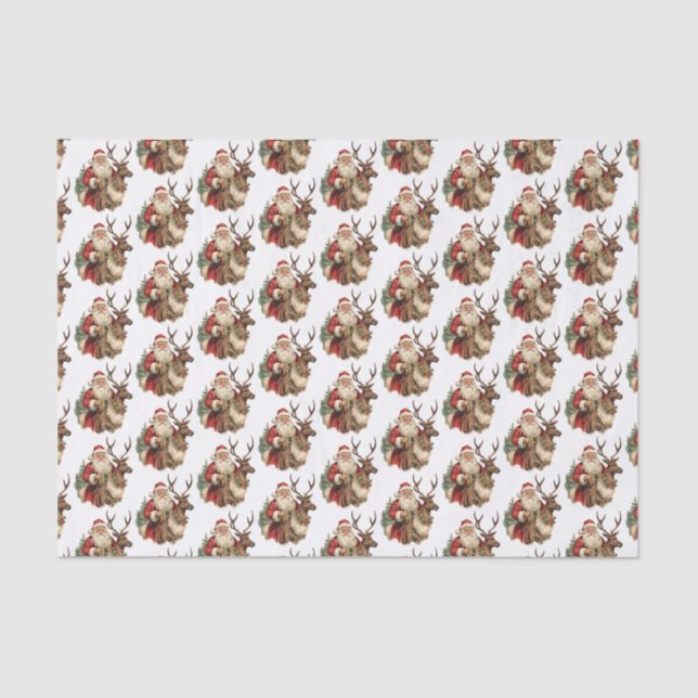 Retro Santa Claus and Reindeer Christmas Pattern Tissue Paper (Front)
