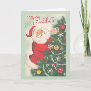 Retro Santa Claus and Tree Christmas Card