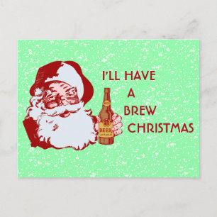Retro Santa Claus Beer Brew Christmas Holiday Postcard