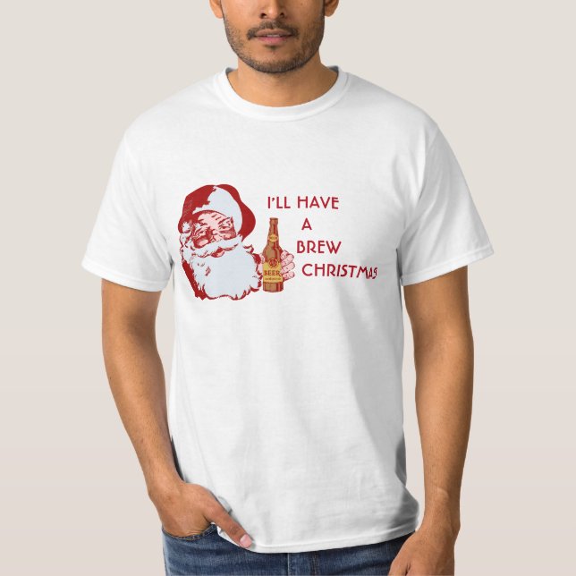 Retro Santa Claus Beer Brew Christmas T-Shirt (Front)