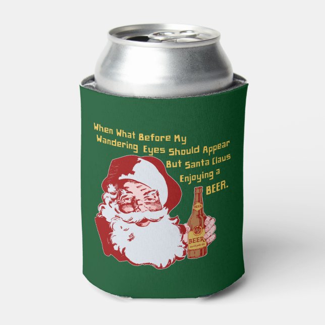 Retro Santa Claus Beer Funny Christmas Poem Can Cooler (Can Front)
