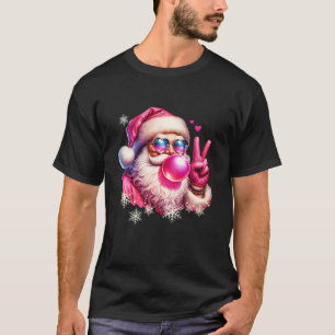Retro Santa Claus Blowing Bubble Cool Peace Sign C T-Shirt