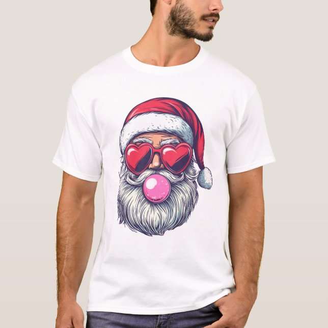 Retro Santa Claus Blowing Bubble Gum T-Shirt (Front)