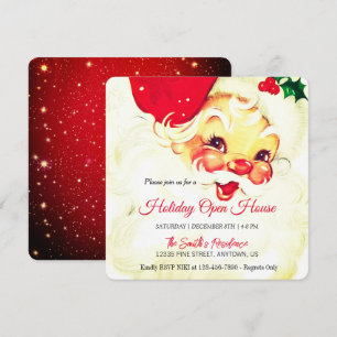Retro Santa Claus Celebration, Open House Holiday Card