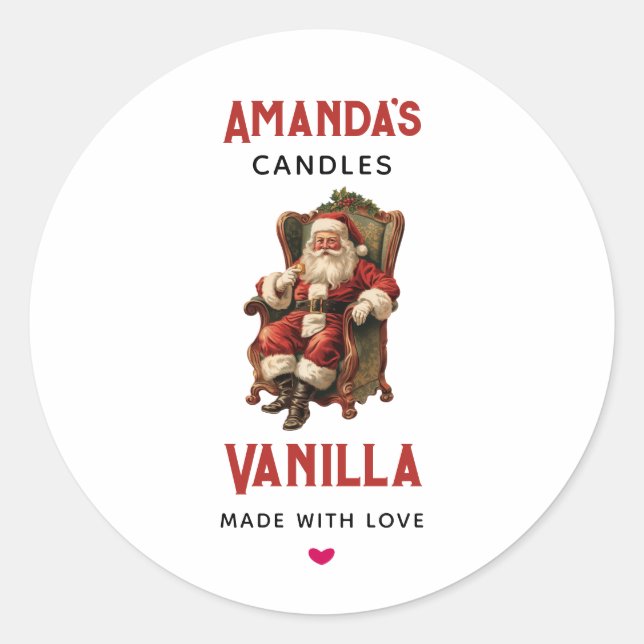 Retro Santa Claus Christmas Candle Business Classic Round Sticker (Front)