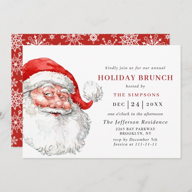 Retro Santa Claus Christmas HOLIDAY BRUNCH Invitation (Front/Back)