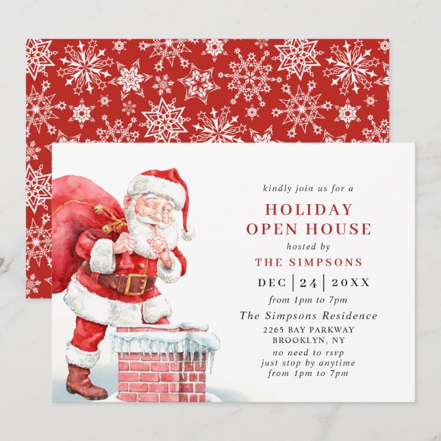 Retro Santa Claus Christmas HOLIDAY OPEN HOUSE Invitation (Front/Back)