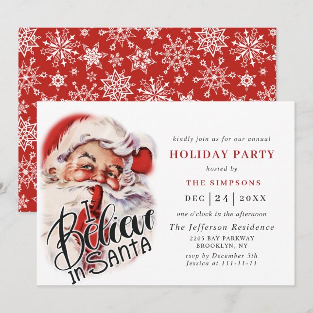 Retro Santa Claus Christmas Holiday Party Invitation (Front/Back)