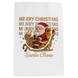 Retro Santa Claus Christmas Vintage Holiday Medium Gift Bag