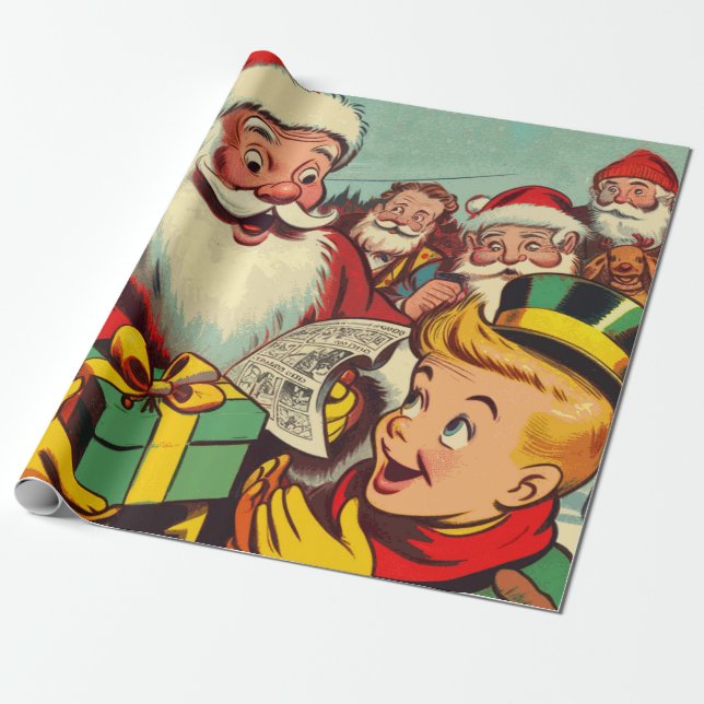 Retro Santa Claus Comics Wrapping Paper (Unrolled)