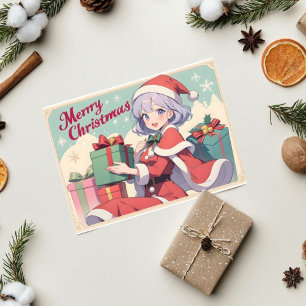 Retro Santa Claus Daughter Gift Giving Anime  Card