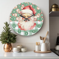 Retro Santa Claus Green And White Plaid Christmas