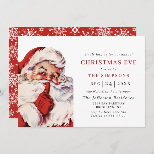 Retro Santa Claus Holiday CHRISTMAS EVE Invitation (Front/Back)