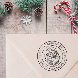 Retro Santa Claus Holiday Round Return Address Self-inking Stamp