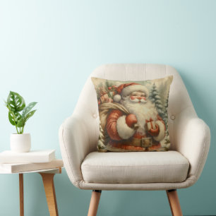 Retro Santa Claus Illustration Cushion