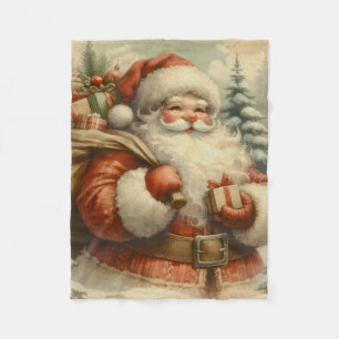 Retro Santa Claus Illustration Fleece Blanket