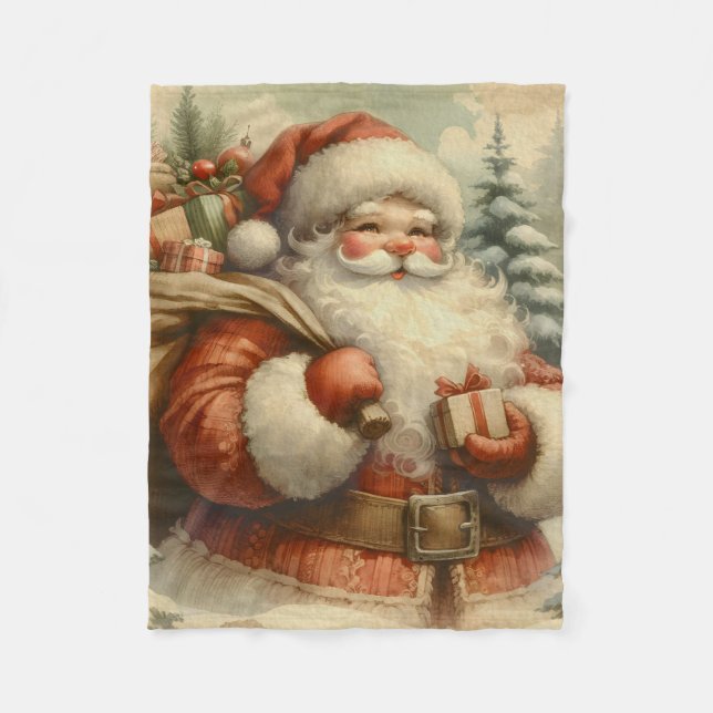 Retro Santa Claus Illustration Fleece Blanket (Front)