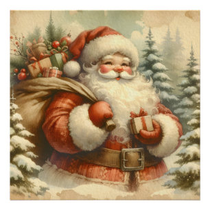 Retro Santa Claus Illustration Photo Print