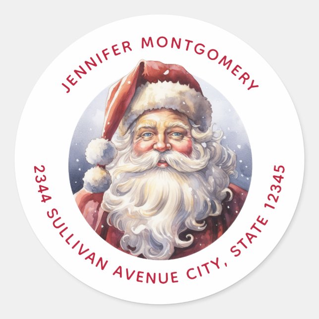 Retro Santa Claus in a Red Hat Christmas - Address Classic Round Sticker (Front)