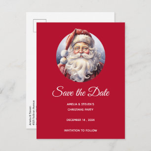Retro Santa Claus in a Red Hat Christmas Announcement Postcard